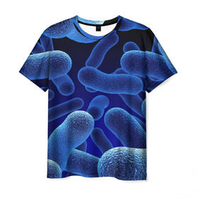 Мужская футболка 3D с принтом Молекула в Новосибирске, 100% полиэфир | прямой крой, круглый вырез горловины, длина до линии бедер | Тематика изображения на принте: медицина | микроб | молекула | синяя