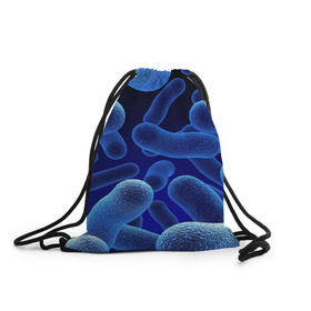 Рюкзак-мешок 3D с принтом Молекула в Новосибирске, 100% полиэстер | плотность ткани — 200 г/м2, размер — 35 х 45 см; лямки — толстые шнурки, застежка на шнуровке, без карманов и подкладки | медицина | микроб | молекула | синяя