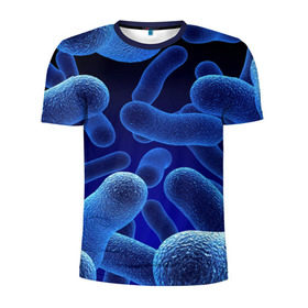 Мужская футболка 3D спортивная с принтом Молекула в Новосибирске, 100% полиэстер с улучшенными характеристиками | приталенный силуэт, круглая горловина, широкие плечи, сужается к линии бедра | медицина | микроб | молекула | синяя