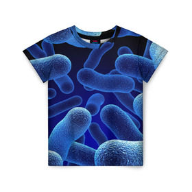Детская футболка 3D с принтом Молекула в Новосибирске, 100% гипоаллергенный полиэфир | прямой крой, круглый вырез горловины, длина до линии бедер, чуть спущенное плечо, ткань немного тянется | медицина | микроб | молекула | синяя