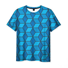 Мужская футболка 3D с принтом Blue cube в Новосибирске, 100% полиэфир | прямой крой, круглый вырез горловины, длина до линии бедер | кубы | паттерн | синий