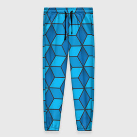 Женские брюки 3D с принтом Blue cube в Новосибирске, полиэстер 100% | прямой крой, два кармана без застежек по бокам, с мягкой трикотажной резинкой на поясе и по низу штанин. В поясе для дополнительного комфорта — широкие завязки | кубы | паттерн | синий