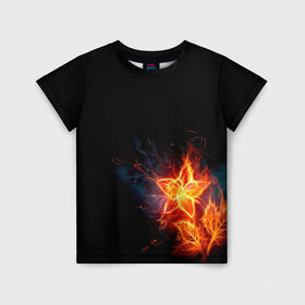 Детская футболка 3D с принтом Огненный цветок в Новосибирске, 100% гипоаллергенный полиэфир | прямой крой, круглый вырез горловины, длина до линии бедер, чуть спущенное плечо, ткань немного тянется | огненный | огонь | пламя | цветок | цветы