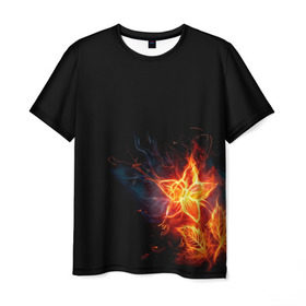 Мужская футболка 3D с принтом Огненный цветок в Новосибирске, 100% полиэфир | прямой крой, круглый вырез горловины, длина до линии бедер | огненный | огонь | пламя | цветок | цветы