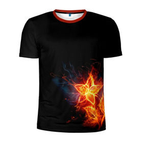 Мужская футболка 3D спортивная с принтом Огненный цветок в Новосибирске, 100% полиэстер с улучшенными характеристиками | приталенный силуэт, круглая горловина, широкие плечи, сужается к линии бедра | огненный | огонь | пламя | цветок | цветы