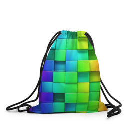 Рюкзак-мешок 3D с принтом Кубики в Новосибирске, 100% полиэстер | плотность ткани — 200 г/м2, размер — 35 х 45 см; лямки — толстые шнурки, застежка на шнуровке, без карманов и подкладки | квадраты | кубики | радуга | разноцветные
