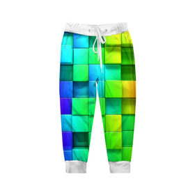 Детские брюки 3D с принтом Кубики в Новосибирске, 100% полиэстер | манжеты по низу, эластичный пояс регулируется шнурком, по бокам два кармана без застежек, внутренняя часть кармана из мелкой сетки | квадраты | кубики | радуга | разноцветные