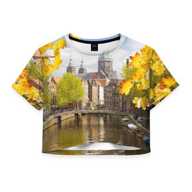 Женская футболка 3D укороченная с принтом Amsterdam в Новосибирске, 100% полиэстер | круглая горловина, длина футболки до линии талии, рукава с отворотами | нидерланды | пейзаж