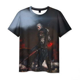 Мужская футболка 3D с принтом Dark в Новосибирске, 100% полиэфир | прямой крой, круглый вырез горловины, длина до линии бедер | gerald | wild hunt | witcher | ведьмак | геральд | дикая охота | цири