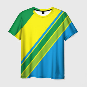Мужская футболка 3D с принтом Линии в Новосибирске, 100% полиэфир | прямой крой, круглый вырез горловины, длина до линии бедер | абстракция | желтый | зеленый | линии | полоски | полосы | разноцветные | синий | текстура