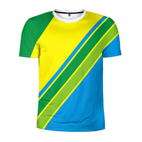 Мужская футболка 3D спортивная с принтом Линии в Новосибирске, 100% полиэстер с улучшенными характеристиками | приталенный силуэт, круглая горловина, широкие плечи, сужается к линии бедра | абстракция | желтый | зеленый | линии | полоски | полосы | разноцветные | синий | текстура