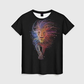 Женская футболка 3D с принтом Лев в Новосибирске, 100% полиэфир ( синтетическое хлопкоподобное полотно) | прямой крой, круглый вырез горловины, длина до линии бедер | leon | арт | зверь | лев | рисунок | царь