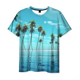 Мужская футболка 3D с принтом Фиджи в Новосибирске, 100% полиэфир | прямой крой, круглый вырез горловины, длина до линии бедер | архипелаг | загар | каникулы | королевство | море | остров | отдых | отпуск | пальмы | песок | рай | солнце | тихий океан | туризм | фиджи