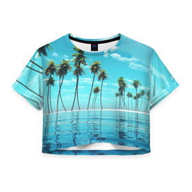 Женская футболка 3D укороченная с принтом Фиджи в Новосибирске, 100% полиэстер | круглая горловина, длина футболки до линии талии, рукава с отворотами | архипелаг | загар | каникулы | королевство | море | остров | отдых | отпуск | пальмы | песок | рай | солнце | тихий океан | туризм | фиджи
