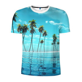 Мужская футболка 3D спортивная с принтом Фиджи в Новосибирске, 100% полиэстер с улучшенными характеристиками | приталенный силуэт, круглая горловина, широкие плечи, сужается к линии бедра | архипелаг | загар | каникулы | королевство | море | остров | отдых | отпуск | пальмы | песок | рай | солнце | тихий океан | туризм | фиджи