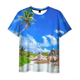Мужская футболка 3D с принтом Сейшельские острова в Новосибирске, 100% полиэфир | прямой крой, круглый вырез горловины, длина до линии бедер | seychelles | восточная африка | индийский океан | каникулы | море | островное государство | отдых | отпуск | пальмы | песок | пляж | приключение | путешествие | рай | сейшелы | сейшельские острова | туризм
