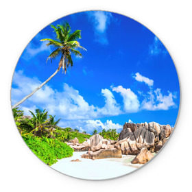 Коврик круглый с принтом Сейшельские острова в Новосибирске, резина и полиэстер | круглая форма, изображение наносится на всю лицевую часть | seychelles | восточная африка | индийский океан | каникулы | море | островное государство | отдых | отпуск | пальмы | песок | пляж | приключение | путешествие | рай | сейшелы | сейшельские острова | туризм
