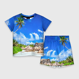 Детский костюм с шортами 3D с принтом Сейшельские острова в Новосибирске,  |  | seychelles | восточная африка | индийский океан | каникулы | море | островное государство | отдых | отпуск | пальмы | песок | пляж | приключение | путешествие | рай | сейшелы | сейшельские острова | туризм
