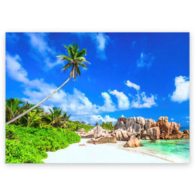 Поздравительная открытка с принтом Сейшельские острова в Новосибирске, 100% бумага | плотность бумаги 280 г/м2, матовая, на обратной стороне линовка и место для марки
 | Тематика изображения на принте: seychelles | восточная африка | индийский океан | каникулы | море | островное государство | отдых | отпуск | пальмы | песок | пляж | приключение | путешествие | рай | сейшелы | сейшельские острова | туризм