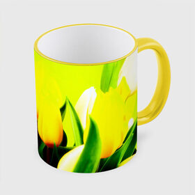 Кружка 3D с принтом Тюльпаны в Новосибирске, керамика | ёмкость 330 мл | Тематика изображения на принте: желтый | цветы