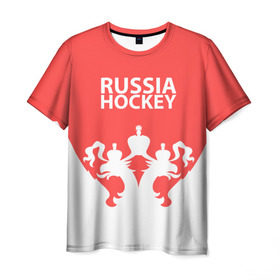 Мужская футболка 3D с принтом Russia Hockey в Новосибирске, 100% полиэфир | прямой крой, круглый вырез горловины, длина до линии бедер | hockey | ru | rus | russia | russian | россия | сборная | хоккей