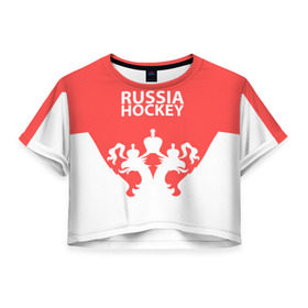 Женская футболка 3D укороченная с принтом Russia Hockey в Новосибирске, 100% полиэстер | круглая горловина, длина футболки до линии талии, рукава с отворотами | hockey | ru | rus | russia | russian | россия | сборная | хоккей