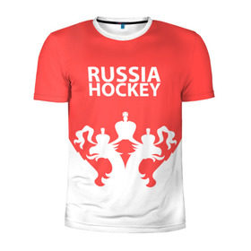 Мужская футболка 3D спортивная с принтом Russia Hockey в Новосибирске, 100% полиэстер с улучшенными характеристиками | приталенный силуэт, круглая горловина, широкие плечи, сужается к линии бедра | Тематика изображения на принте: hockey | ru | rus | russia | russian | россия | сборная | хоккей