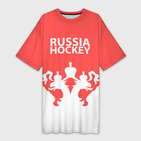 Платье-футболка 3D с принтом Russia Hockey в Новосибирске,  |  | hockey | ru | rus | russia | russian | россия | сборная | хоккей