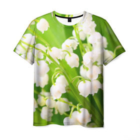 Мужская футболка 3D с принтом Ландыши в Новосибирске, 100% полиэфир | прямой крой, круглый вырез горловины, длина до линии бедер | весна | ландыш | цветок