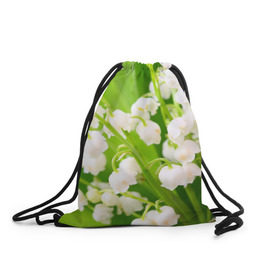 Рюкзак-мешок 3D с принтом Ландыши в Новосибирске, 100% полиэстер | плотность ткани — 200 г/м2, размер — 35 х 45 см; лямки — толстые шнурки, застежка на шнуровке, без карманов и подкладки | Тематика изображения на принте: весна | ландыш | цветок