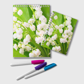 Блокнот с принтом Ландыши в Новосибирске, 100% бумага | 48 листов, плотность листов — 60 г/м2, плотность картонной обложки — 250 г/м2. Листы скреплены удобной пружинной спиралью. Цвет линий — светло-серый
 | Тематика изображения на принте: весна | ландыш | цветок