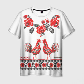 Мужская футболка 3D с принтом Вышивка 25 в Новосибирске, 100% полиэфир | прямой крой, круглый вырез горловины, длина до линии бедер | ukraine | вышивка | украина
