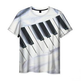 Мужская футболка 3D с принтом Клавиши в Новосибирске, 100% полиэфир | прямой крой, круглый вырез горловины, длина до линии бедер | белая | клавиши | музыка | пианино | черная