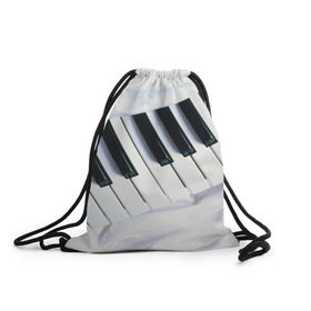 Рюкзак-мешок 3D с принтом Клавиши в Новосибирске, 100% полиэстер | плотность ткани — 200 г/м2, размер — 35 х 45 см; лямки — толстые шнурки, застежка на шнуровке, без карманов и подкладки | белая | клавиши | музыка | пианино | черная