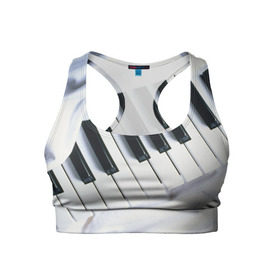 Женский спортивный топ 3D с принтом Клавиши в Новосибирске, 82% полиэстер, 18% спандекс Ткань безопасна для здоровья, позволяет коже дышать, не мнется и не растягивается |  | белая | клавиши | музыка | пианино | черная