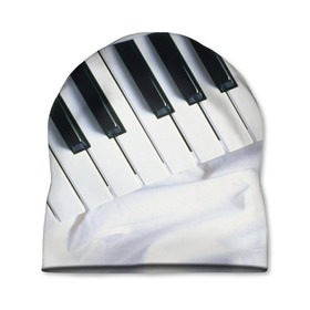 Шапка 3D с принтом Клавиши в Новосибирске, 100% полиэстер | универсальный размер, печать по всей поверхности изделия | белая | клавиши | музыка | пианино | черная