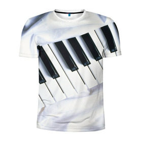 Мужская футболка 3D спортивная с принтом Клавиши в Новосибирске, 100% полиэстер с улучшенными характеристиками | приталенный силуэт, круглая горловина, широкие плечи, сужается к линии бедра | Тематика изображения на принте: белая | клавиши | музыка | пианино | черная