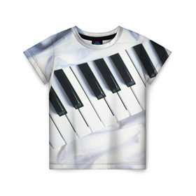 Детская футболка 3D с принтом Клавиши в Новосибирске, 100% гипоаллергенный полиэфир | прямой крой, круглый вырез горловины, длина до линии бедер, чуть спущенное плечо, ткань немного тянется | белая | клавиши | музыка | пианино | черная