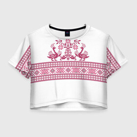 Женская футболка 3D укороченная с принтом Вышивка 36 в Новосибирске, 100% полиэстер | круглая горловина, длина футболки до линии талии, рукава с отворотами | Тематика изображения на принте: belarus | беларусь | вышивка