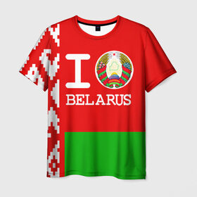 Мужская футболка 3D с принтом Люблю Беларусь 4 в Новосибирске, 100% полиэфир | прямой крой, круглый вырез горловины, длина до линии бедер | belarus | love | беларусь | люблю