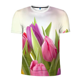 Мужская футболка 3D спортивная с принтом Тюльпаны в Новосибирске, 100% полиэстер с улучшенными характеристиками | приталенный силуэт, круглая горловина, широкие плечи, сужается к линии бедра | Тематика изображения на принте: 8 марта | аромат | букет | вазон | великолепие | дача | девушки | женщины | краски | красота | куст | лужайка | милые цветы | огород | палитра | прелесть | радуга | растение | тюльпаны