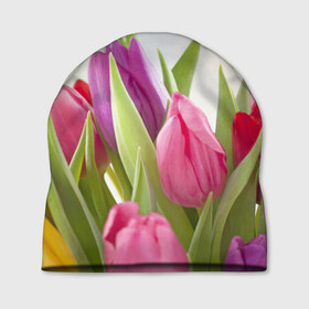 Шапка 3D с принтом Тюльпаны в Новосибирске, 100% полиэстер | универсальный размер, печать по всей поверхности изделия | Тематика изображения на принте: 8 марта | аромат | букет | вазон | великолепие | дача | девушки | женщины | краски | красота | куст | лужайка | милые цветы | огород | палитра | прелесть | радуга | растение | тюльпаны