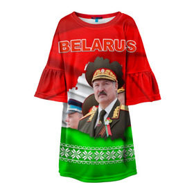 Детское платье 3D с принтом Belarus 18 в Новосибирске, 100% полиэстер | прямой силуэт, чуть расширенный к низу. Круглая горловина, на рукавах — воланы | Тематика изображения на принте: belarus | беларусь | лукашенко | президент