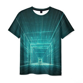 Мужская футболка 3D с принтом Цифровой тоннель в Новосибирске, 100% полиэфир | прямой крой, круглый вырез горловины, длина до линии бедер | глубины сознания | интернет | коридор | матрица | оптическая иллюзия | секрет | сеть | тайна | тоннель