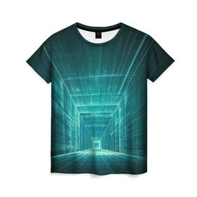 Женская футболка 3D с принтом Цифровой тоннель в Новосибирске, 100% полиэфир ( синтетическое хлопкоподобное полотно) | прямой крой, круглый вырез горловины, длина до линии бедер | глубины сознания | интернет | коридор | матрица | оптическая иллюзия | секрет | сеть | тайна | тоннель