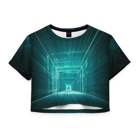 Женская футболка 3D укороченная с принтом Цифровой тоннель в Новосибирске, 100% полиэстер | круглая горловина, длина футболки до линии талии, рукава с отворотами | глубины сознания | интернет | коридор | матрица | оптическая иллюзия | секрет | сеть | тайна | тоннель