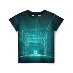 Детская футболка 3D с принтом Цифровой тоннель в Новосибирске, 100% гипоаллергенный полиэфир | прямой крой, круглый вырез горловины, длина до линии бедер, чуть спущенное плечо, ткань немного тянется | глубины сознания | интернет | коридор | матрица | оптическая иллюзия | секрет | сеть | тайна | тоннель