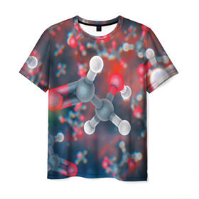 Мужская футболка 3D с принтом Малекула в Новосибирске, 100% полиэфир | прямой крой, круглый вырез горловины, длина до линии бедер | вирус | клетка | макро | медицина | молекула
