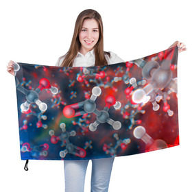 Флаг 3D с принтом Малекула в Новосибирске, 100% полиэстер | плотность ткани — 95 г/м2, размер — 67 х 109 см. Принт наносится с одной стороны | вирус | клетка | макро | медицина | молекула