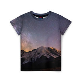 Детская футболка 3D с принтом Звездное небо в Новосибирске, 100% гипоаллергенный полиэфир | прямой крой, круглый вырез горловины, длина до линии бедер, чуть спущенное плечо, ткань немного тянется | горы | звезды | космос | небо | ночь